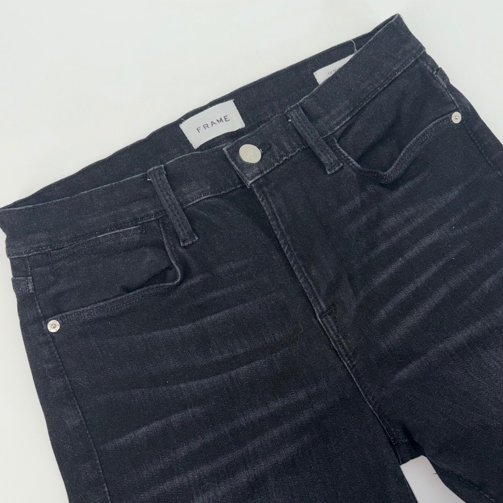 FRAME Le High Skinny Jeans Corvo Slit Black High Rise Split Hem Size 29